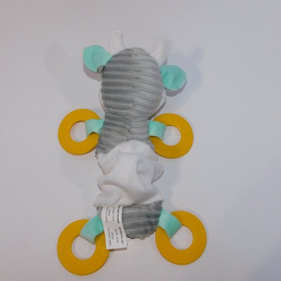 Gray White Plush stretchy  Cow Yellow Ring Teethers Baby Infant Lovey Toy - Picture 4 of 4